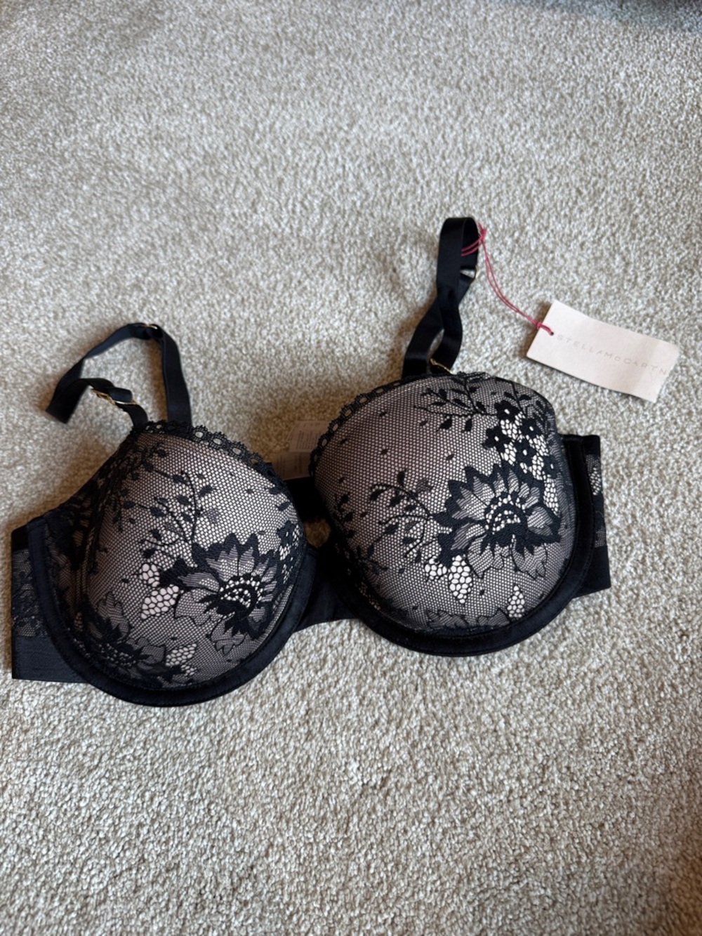 Stella McCartney Black Lace Floral Underwire Bra